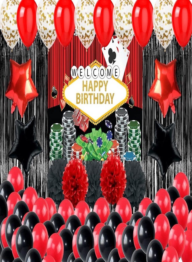 ثيم ماي بارتي مجموعة كاملة من زينة حفلات الكازينو من ثيم ماي بارتي - خلفية وزينة مع كرات بوم بوم - Image 1